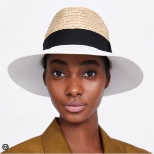 Zara two tone black and white tan straw fedora